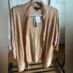 Joan Vass Women's Tan Open Front Cardigan